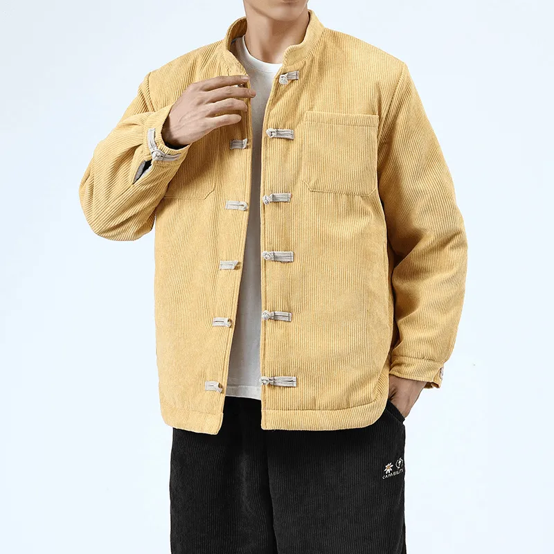 Clean Silhouette Lightweight Polyester Blend Men'S Casual Cotton-Padded Buckle Top Coat