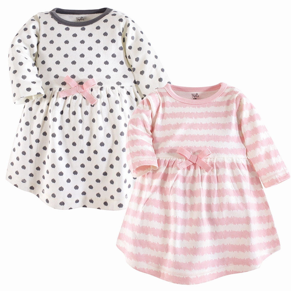 2-Pack Baby Girls' Pink & Gray Scribble Dresses 66350 Layered Neckline MoistureManagementSystem