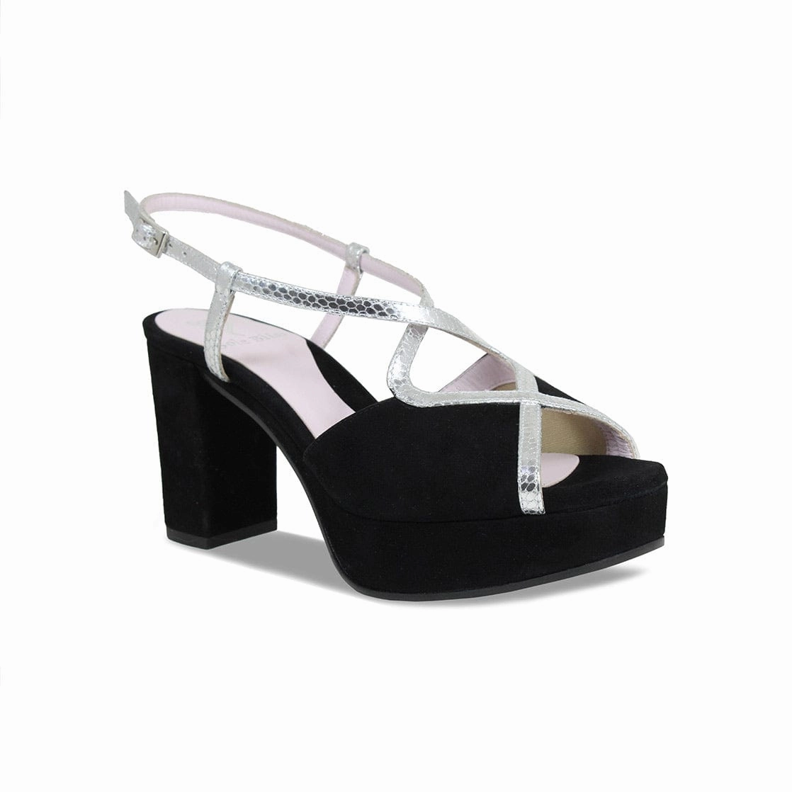 Rachel: Black Suede & Silver Snake Print Leather Cushioned Arch Support Work Wear