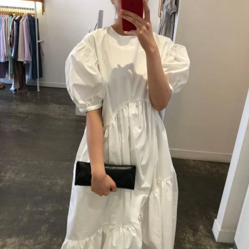 Ragged bubble sleeve dress Picture Perfect Trendy floral dress