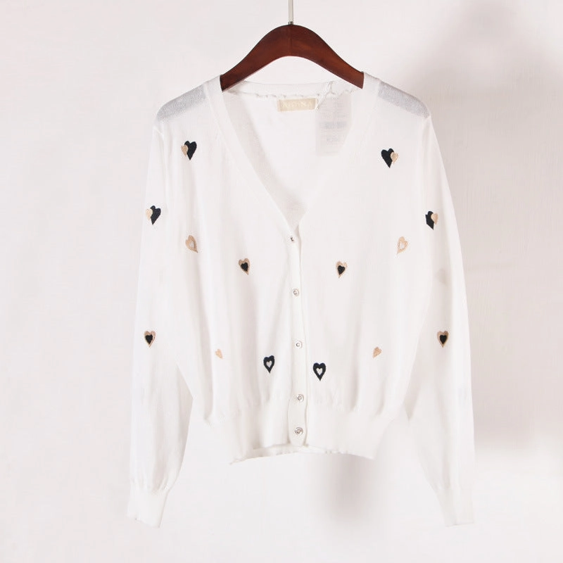New Embroidered V-neck Ice Silk Knitted Cardigan Women's Coat Perfect Knitwear Cozy Flex Fit