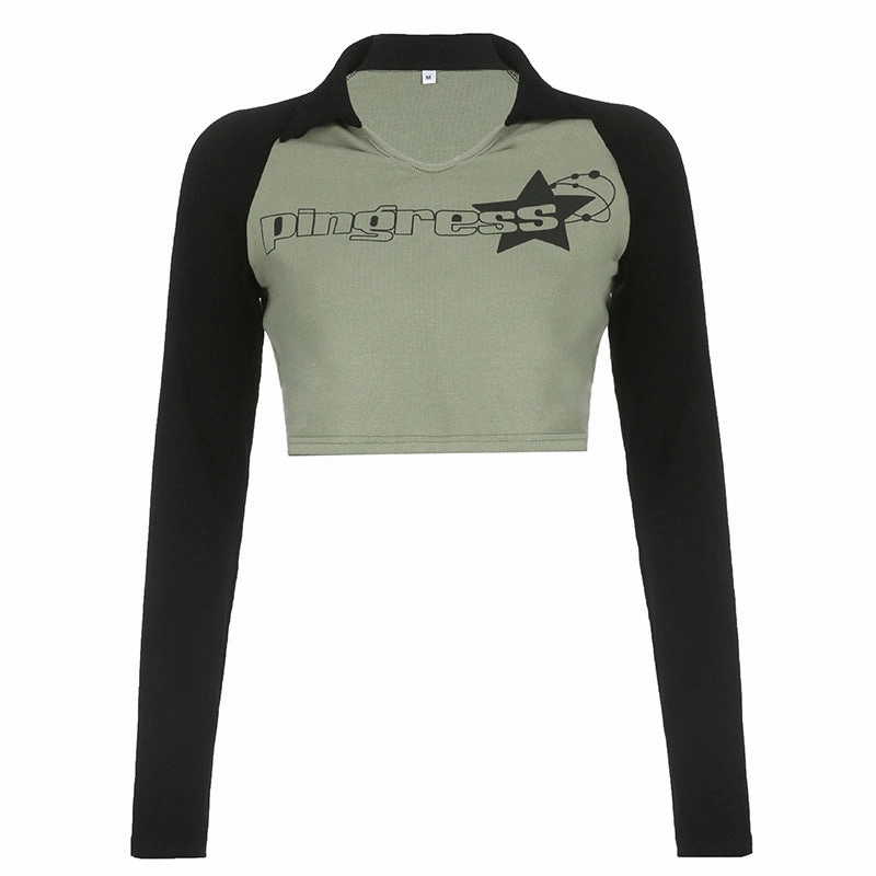 Coastal Style Fit Wear Raglan Sleeve With Navel Exposed Round Neck Fitted T-shirt Top