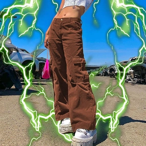 Chill Wear TaglessComfort Rapcopter Green Corduroy Pants For Women Big Pockets Cargo Pants Y2K Retro Style Trousers Autumn Winter High Waist Pants 90S