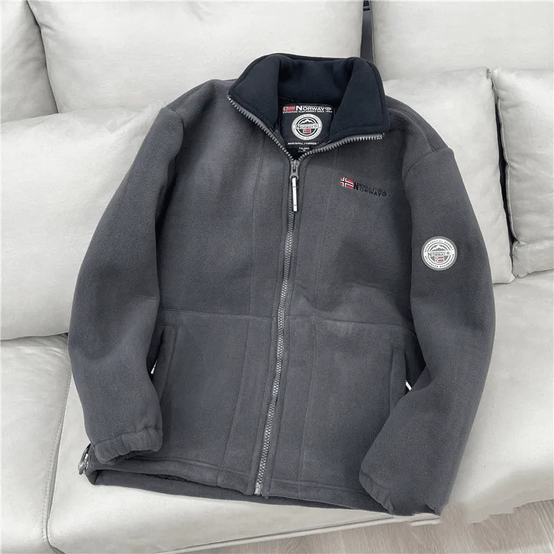 Super Thick Double-Sided Warm Autumn and Winter Polar Fleece Jacket HoodedStyle Light Reflective Logos