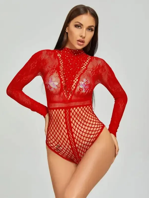 Red Diamonds Turtleneck Bodysuits Party Guest Trendy Sweatpants
