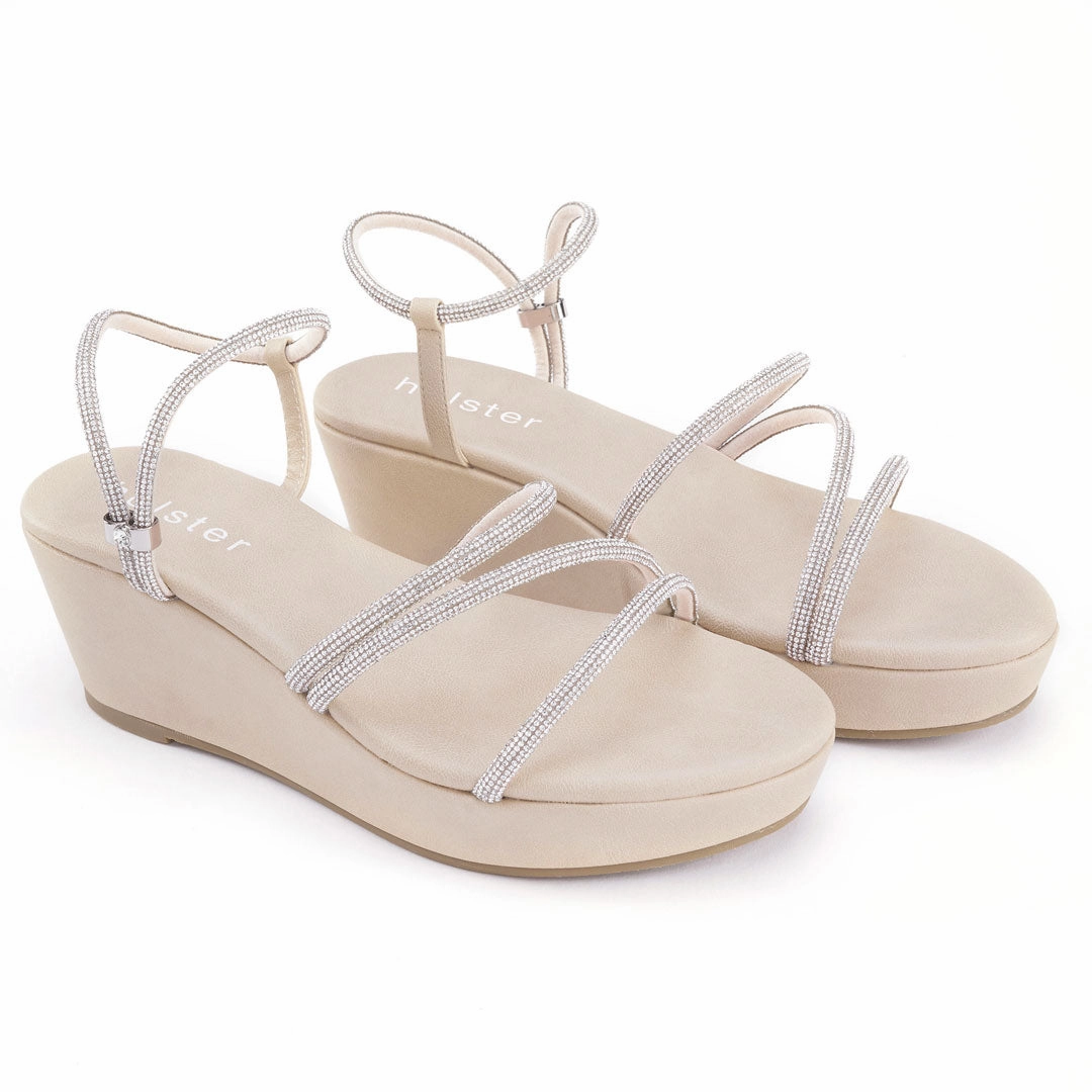 Red Heel Point Toe Vivacious Wedge - Beige