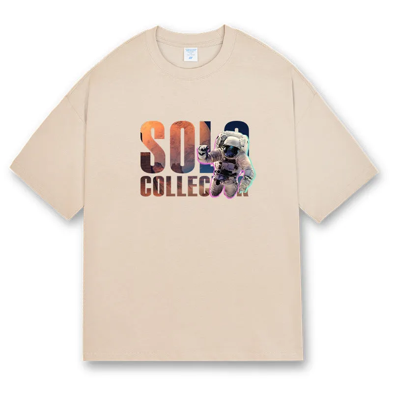 Astronaut Print Short Sleeve Loose T-shirt Men Moisture Management