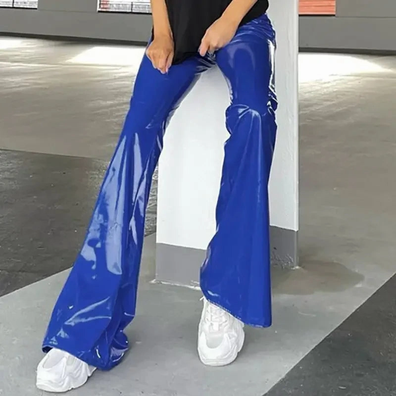 Minimal Stretch Fit Active Fit Women Slim Flar Long Leather Trousers