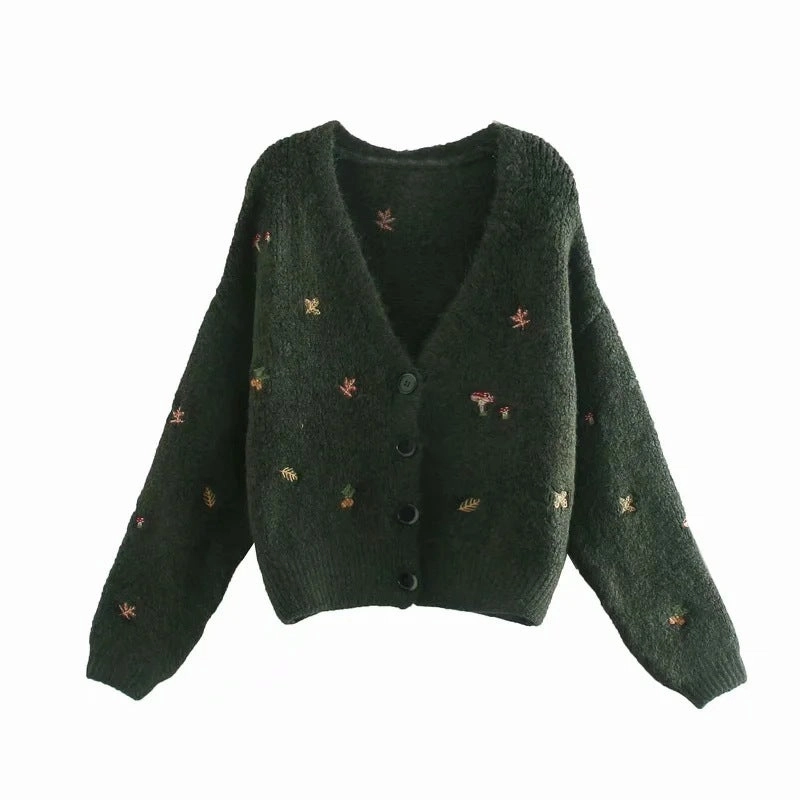 French Retro Women's Versatile Thin Embroidered Knitted Coat Heavyweight Material