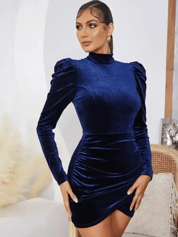 Lightweight Composite Lounge Wear Velvet Draped Bodycon Dress