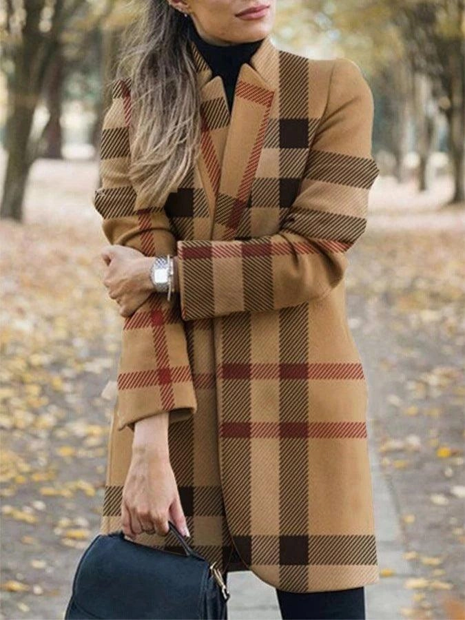 Fall/winter new style European and American fashion printed stand collar woolen coat women Travel Edge Red Carpet