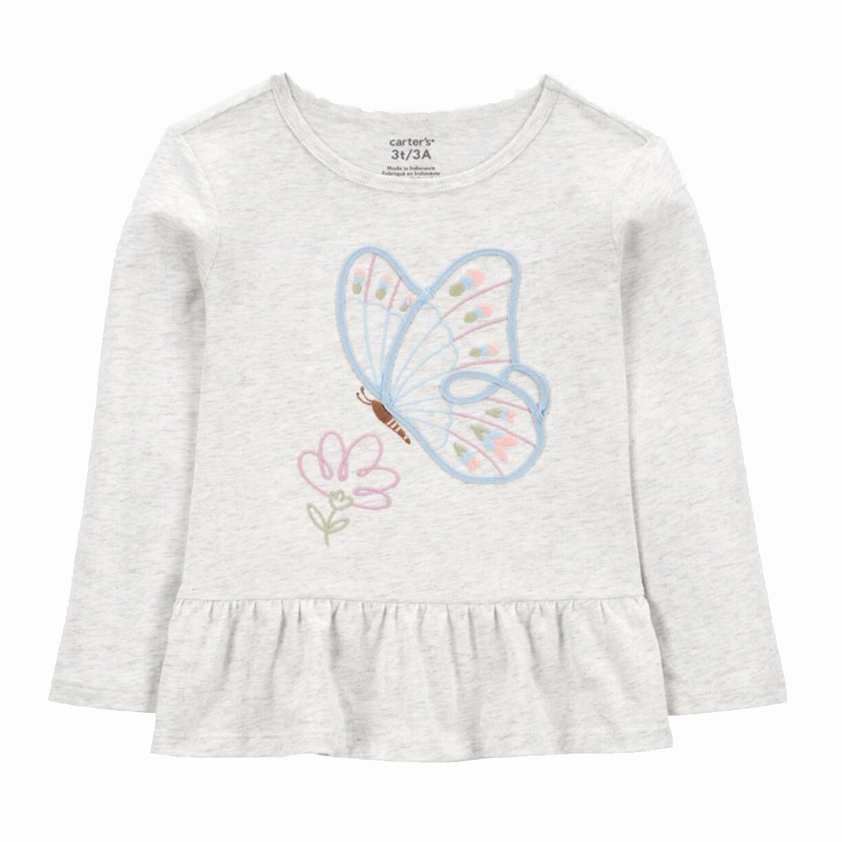 PreWashed Toddler Girls' Butterfly Jersey Long-Sleeve Peplum Top - Grey 2S013010