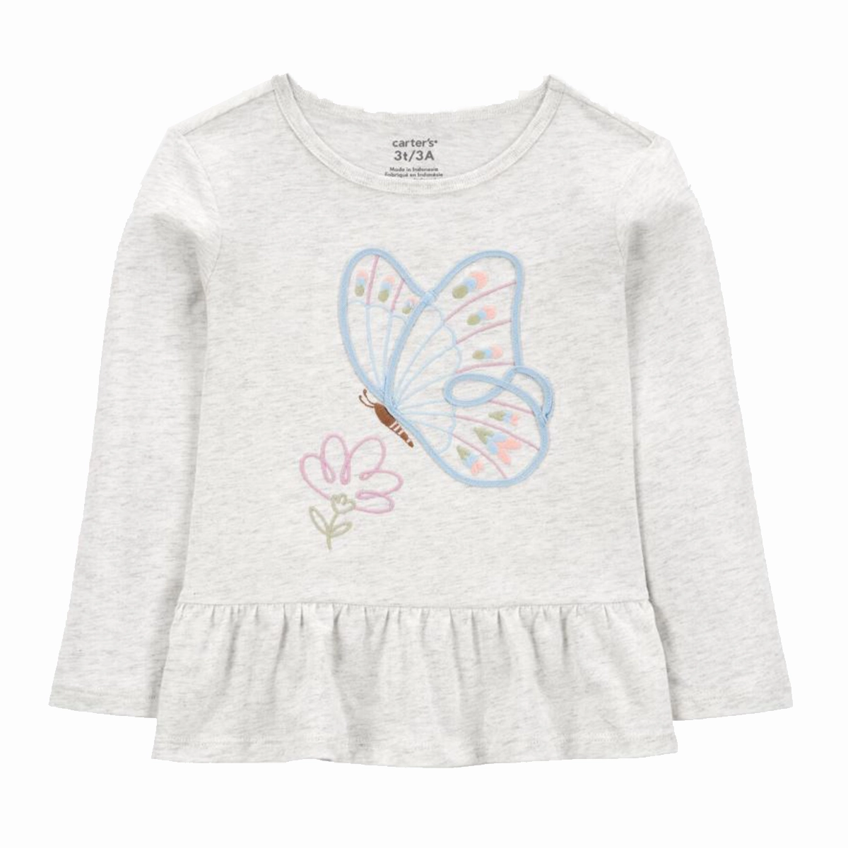 WrinkleFree Finish Toddler Girls' Butterfly Jersey Long-Sleeve Peplum Top - Grey 2S013010