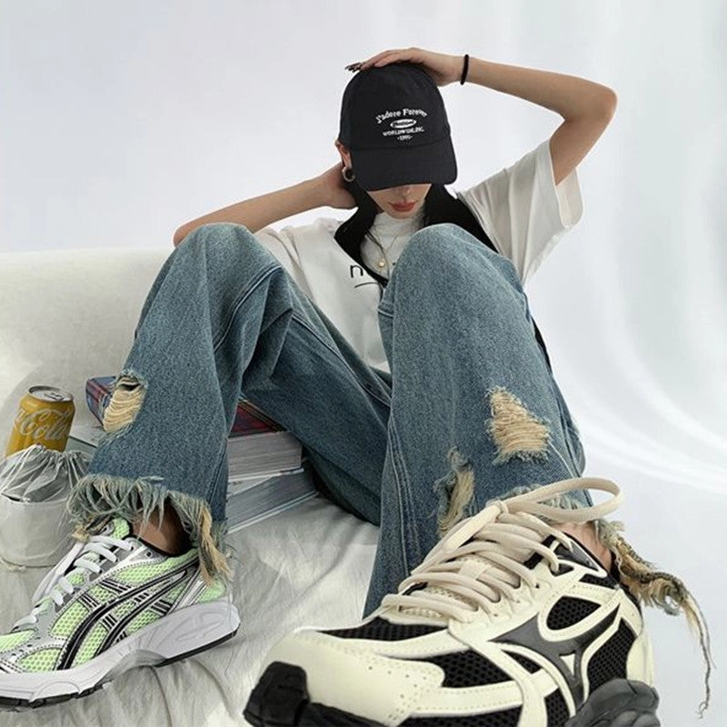 Odor Control Tech Classic Fit Design Sense Vintage Ripped Jeans For Women