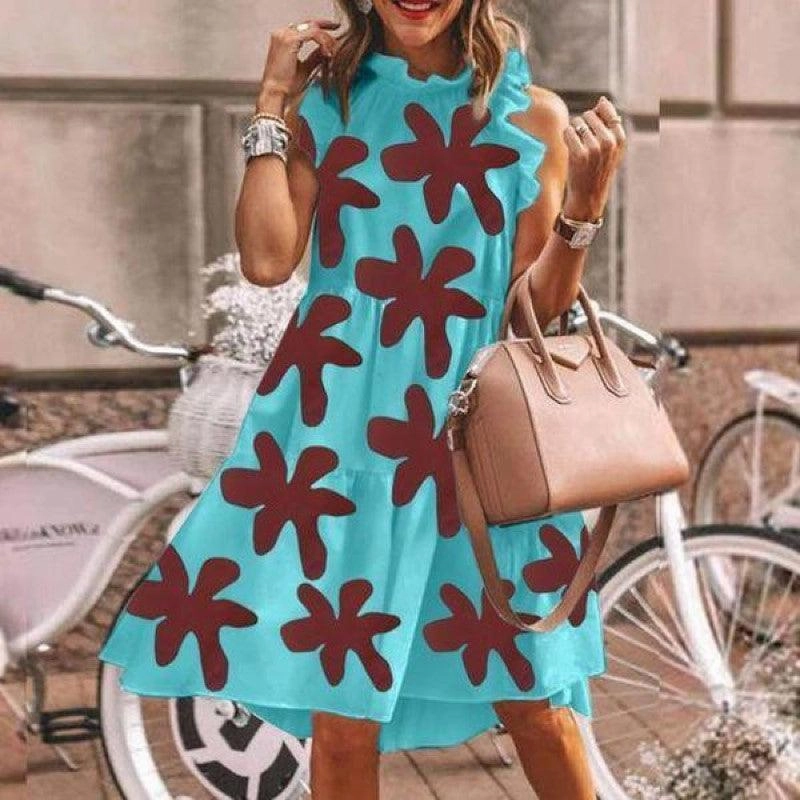 Women's long sleeve dress with printed round neck Balanced Shape Signature-Style