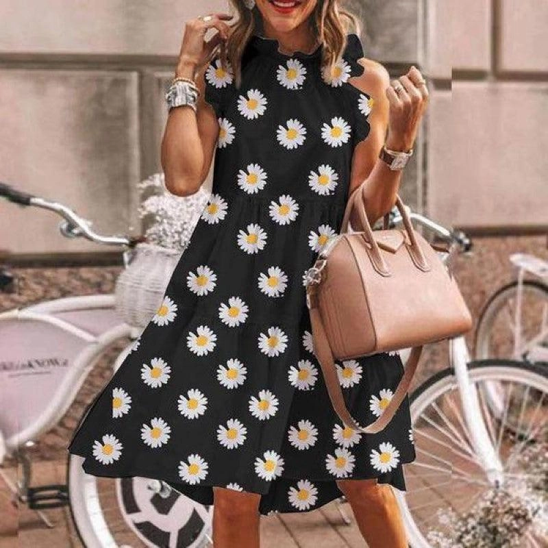 Comfortable and Fashionable Dreamy Look Women's long sleeve dress with printed round neck