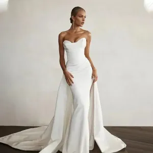 SmoothEdging Rent Modern Bridal Dress with Front Slit and Gown