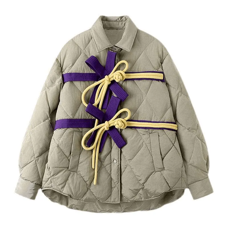 Modern Street Retro Chinese Style Buckle Bow Tie Design Cotton Jacket