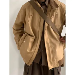 Retro Embroidery Design Workwear Coat Polo Collar Color Block Jacket Ergonomic Cut Transitional Weather Piece