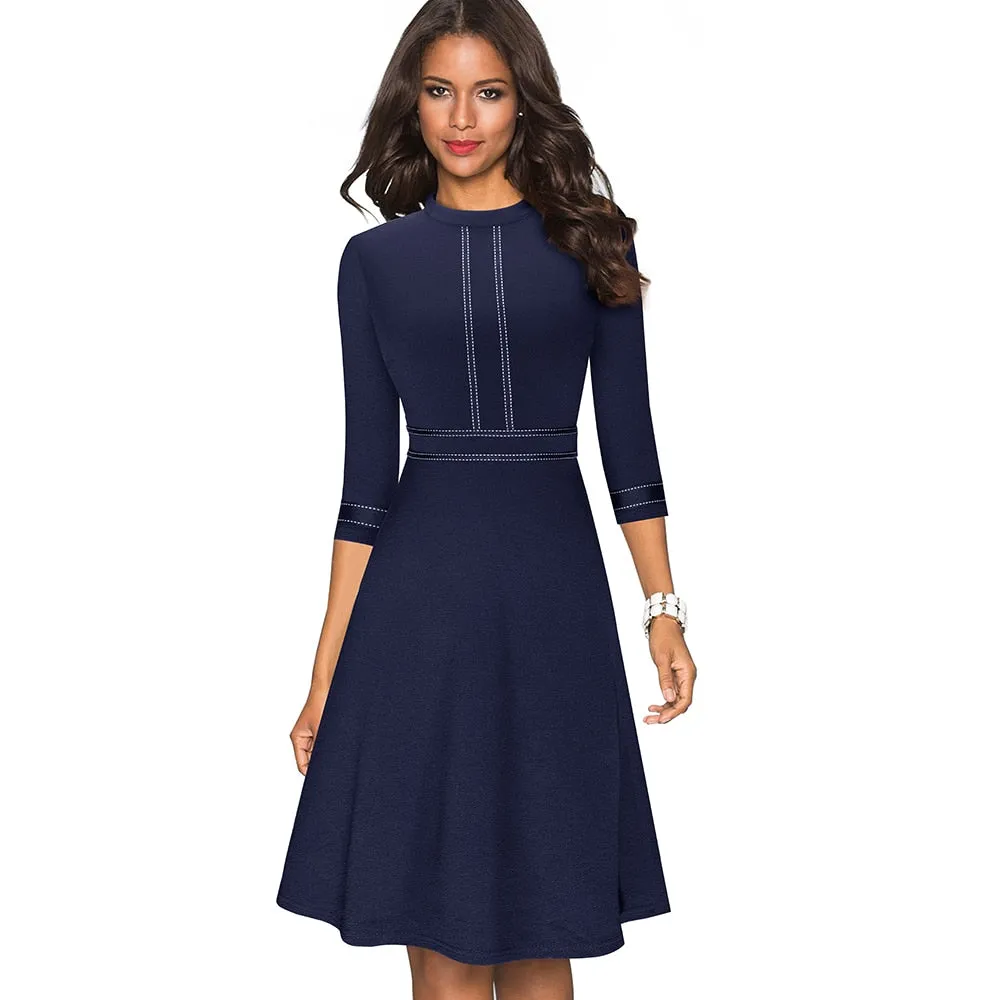 Retro Style Patchwork A-Line Dress for Women Breathable Layering Casual event dress