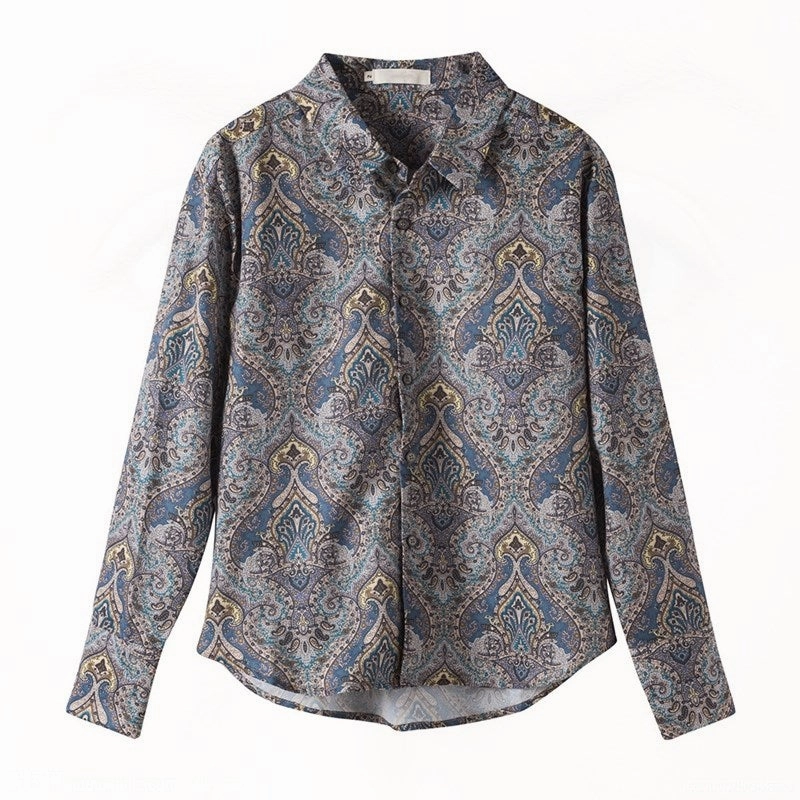 Patterned Texture Retro Flower Long-sleeved Shirt Women's Top Design Sense