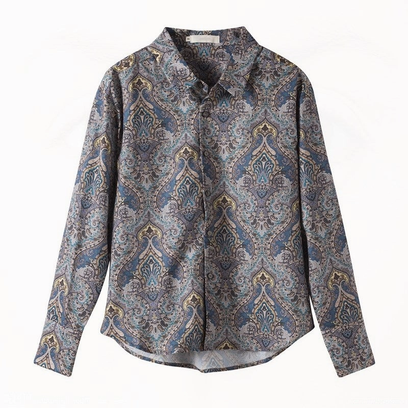 Fitted Shape Sophisticated Look Retro Flower Long-sleeved Shirt Women's Top Design Sense