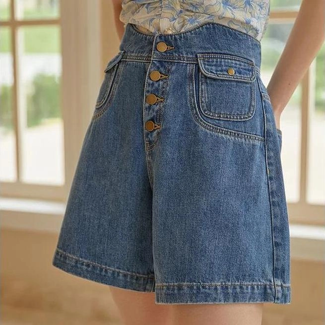 Weekend Casual adult clothing Retro High-Waist Denim Shorts