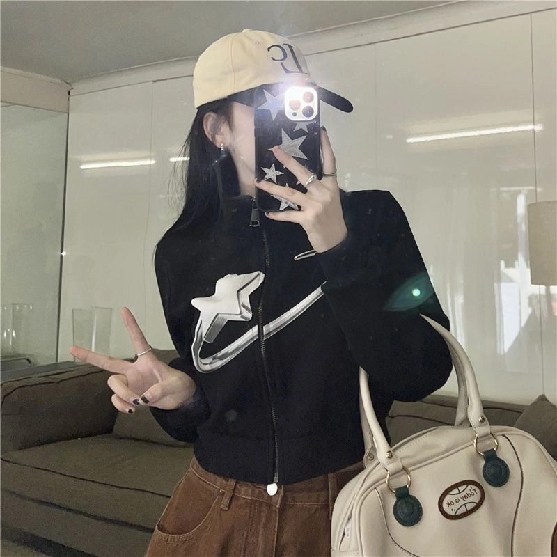 Retro Jacket Loose Design Star Sweater Coffee Lover