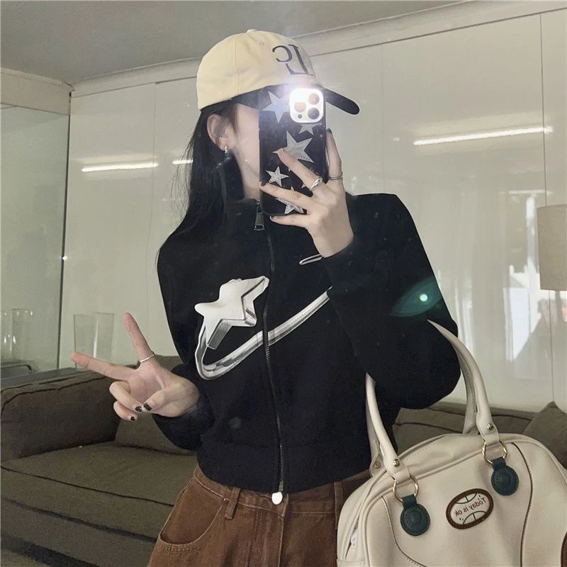 Youthful Appeal New Arrival Retro Jacket Loose Design Star Sweater