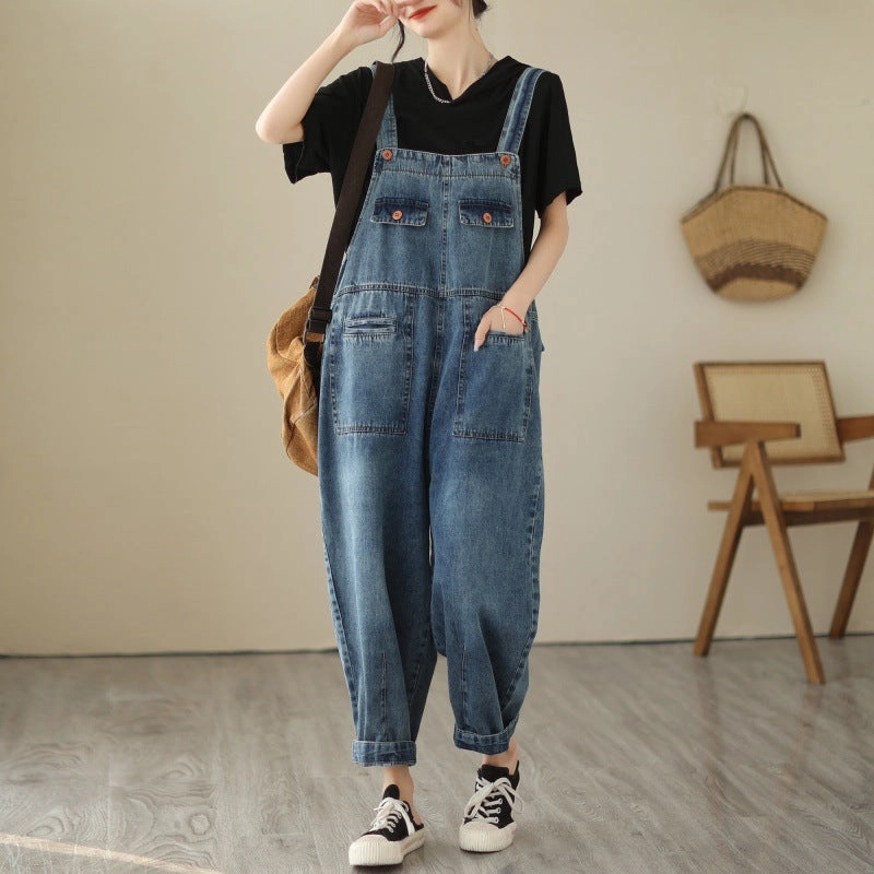 New Real Time Denim Casual Strap Pants For Women Versatile Tailoring