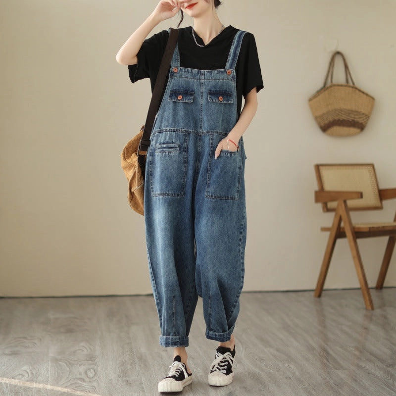 New Real Time Denim Casual Strap Pants For Women Relaxed Style Smart Casual Minimalist Style