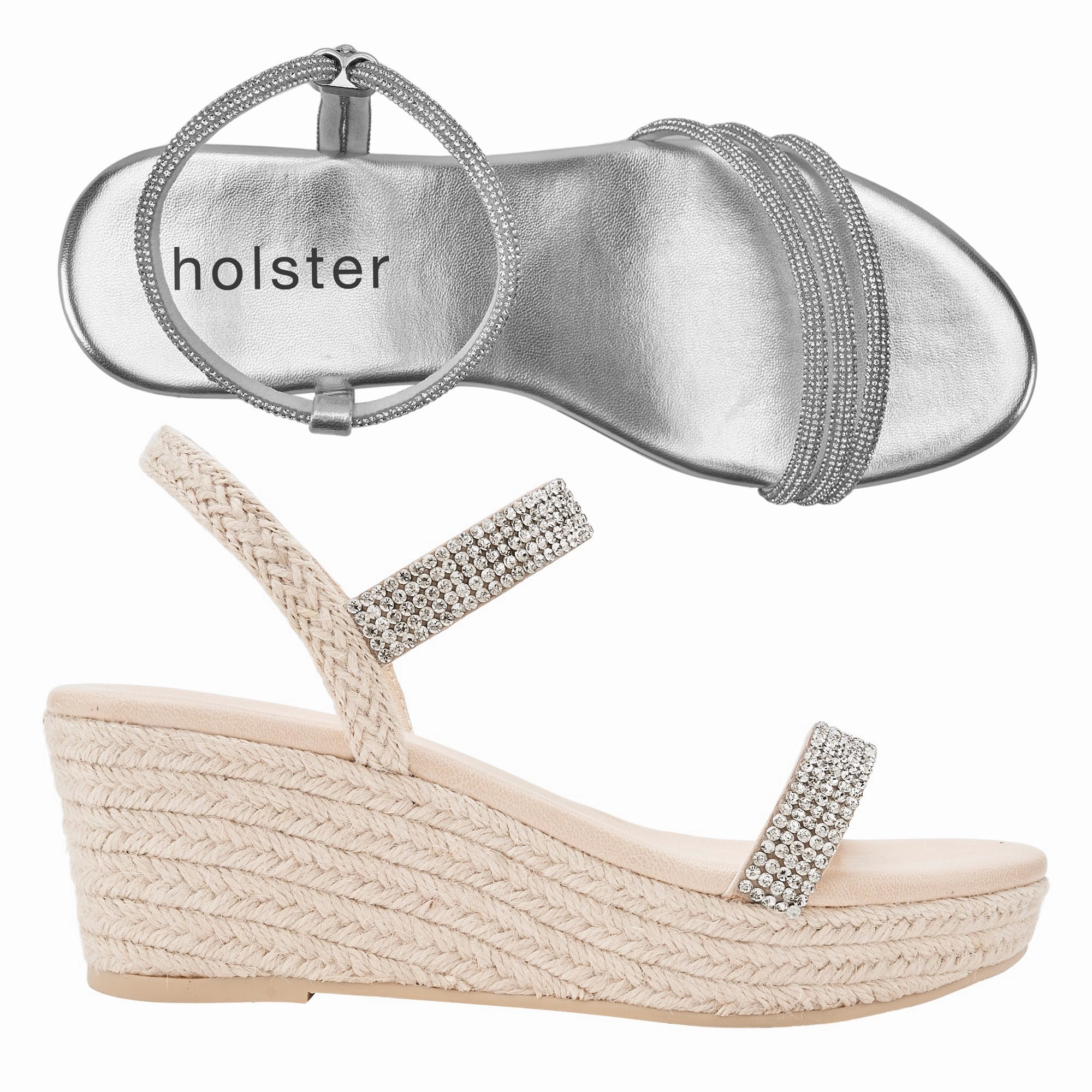 Revel Wedge & Beauty Espadrille  Bundle - Silver / Beige Timeless Design