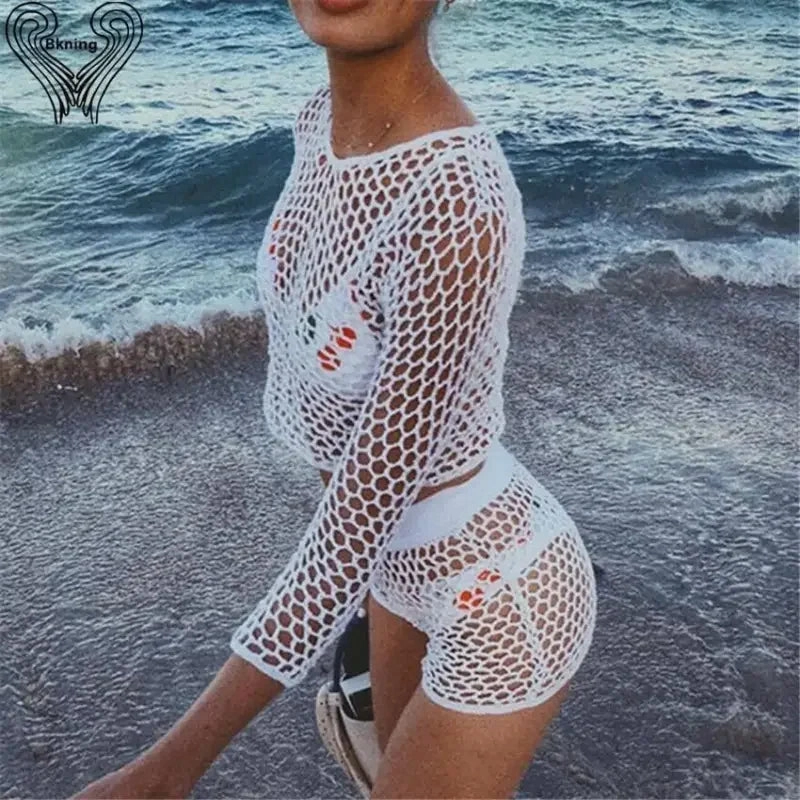 Crochet Cover-Up with Leopard Bikini Sporty Vibes