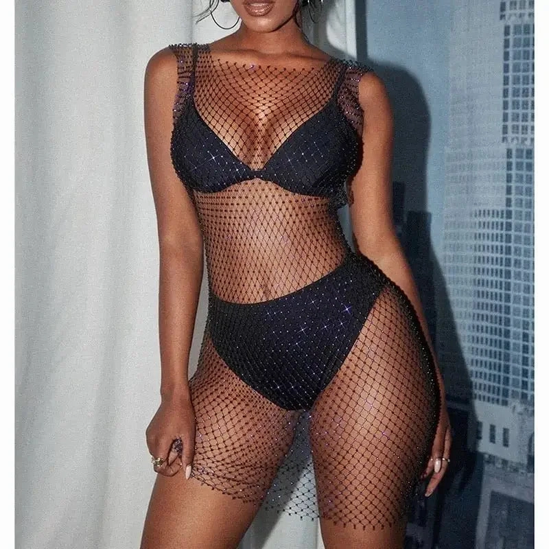 Rhinestones Beach Cover Up Hydration Wicking Lining Chic-Appeal