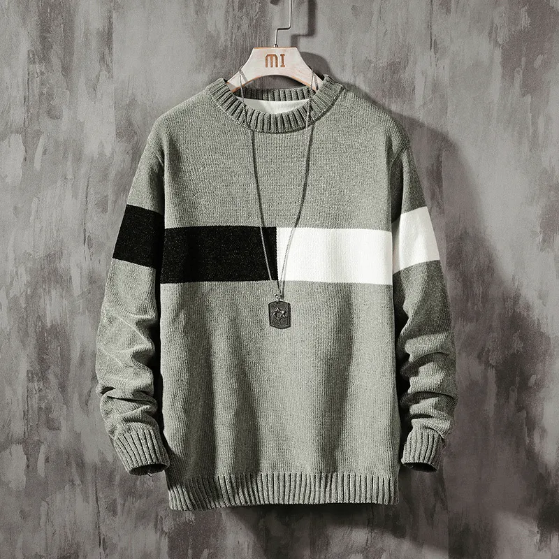 Winter Wear Essentials Loose Casual round Neck Pullover Korean Color Block Sweater