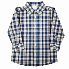 Boys' Long-Sleeve Blue & Black Plaid Shirt 3306 2306 SecurePockets