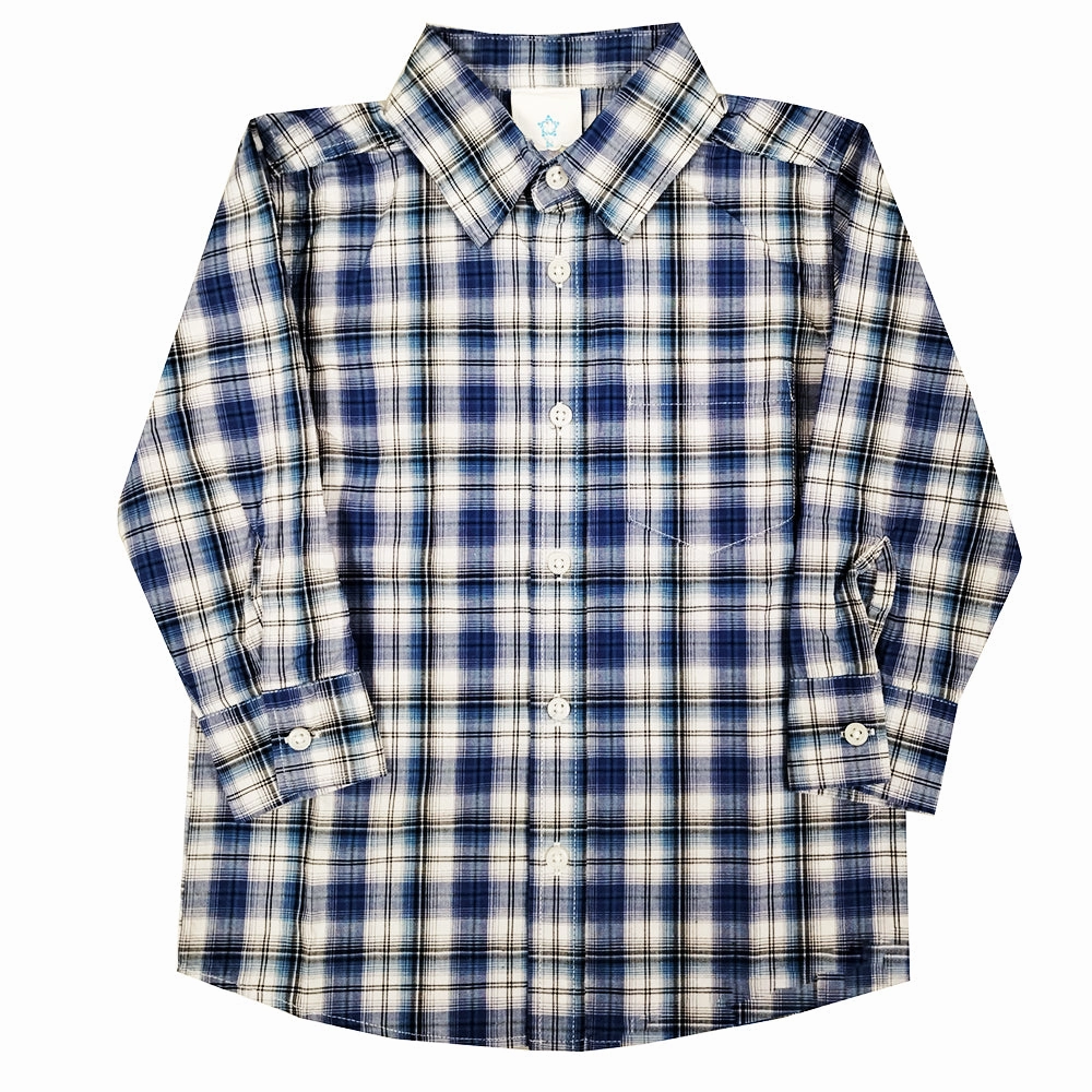 Boys' Long-Sleeve Blue & Black Plaid Shirt 3306 2306 SecurePockets