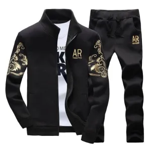 Men's Zipper Sweat Suit Set Knit Fabric Technology PolishedFinish