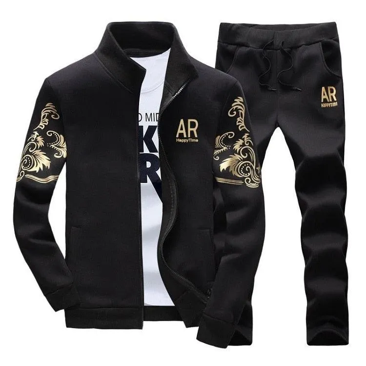 Men's Zipper Sweat Suit Set Knit Fabric Technology PolishedFinish