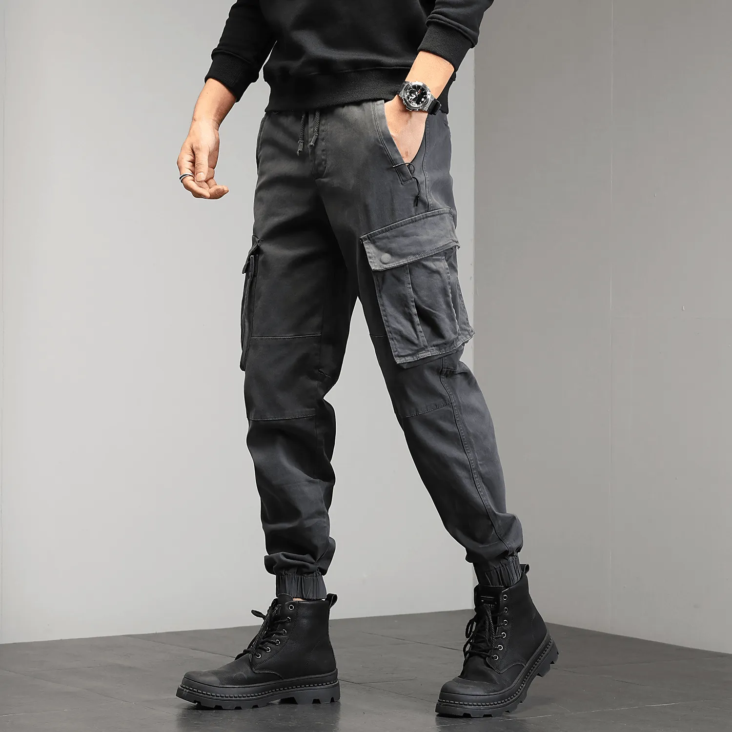 Body Fit New Style Men'S Casual Pants Overalls with Multi-Pocket Binding Feet