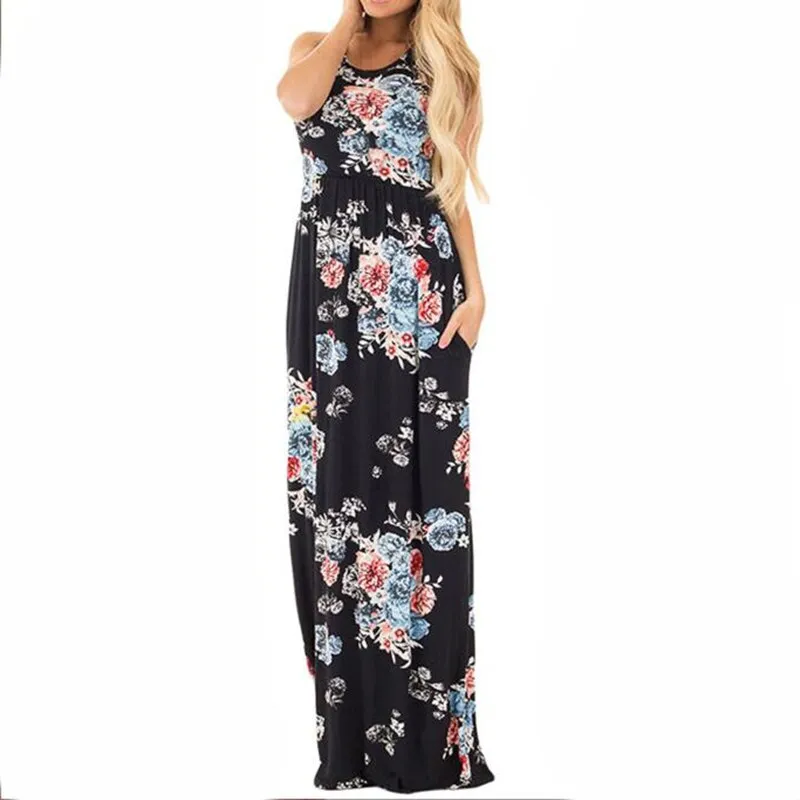 Tailored Comfort Romantic Bohemian Summer Long Floral Women??s Dress