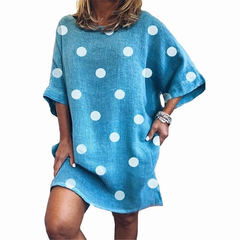 Round neck loose short sleeve dress Dainty Finish