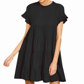 Round neck short sleeve pleated stitching big dress Confident Mood