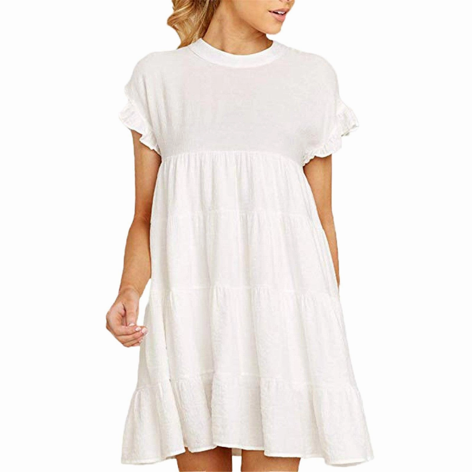 Fashion Forward Round neck short sleeve pleated stitching big dress