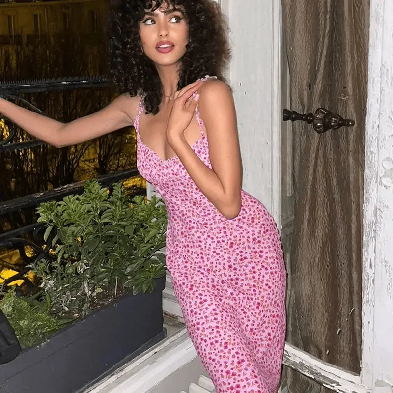 Red Floral Ruffle Dress UPF50 Rating Tumble Free Design