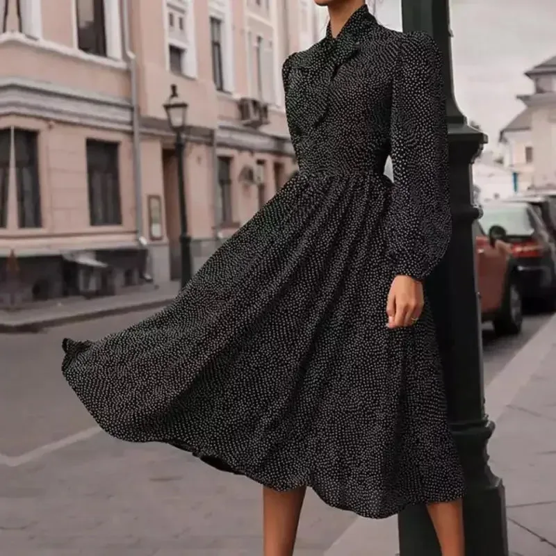 Scarf Neck Midi Dress Shape Hug Rain Fit