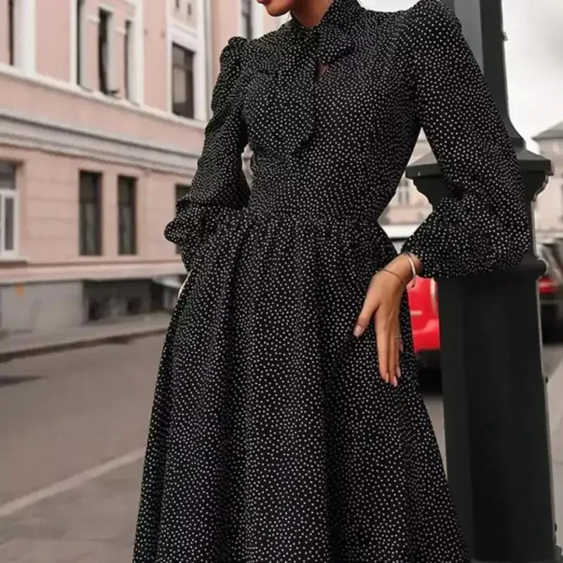 Fine Weave World Tone Scarf Neck Midi Dress