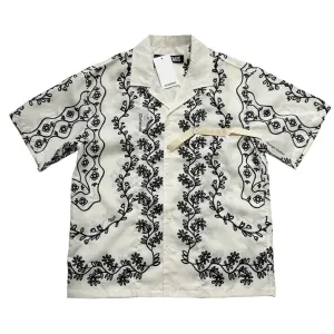Vine Plant Printed Single-breasted Lapel Short Sleeve Shirt NaturalFiberBlend