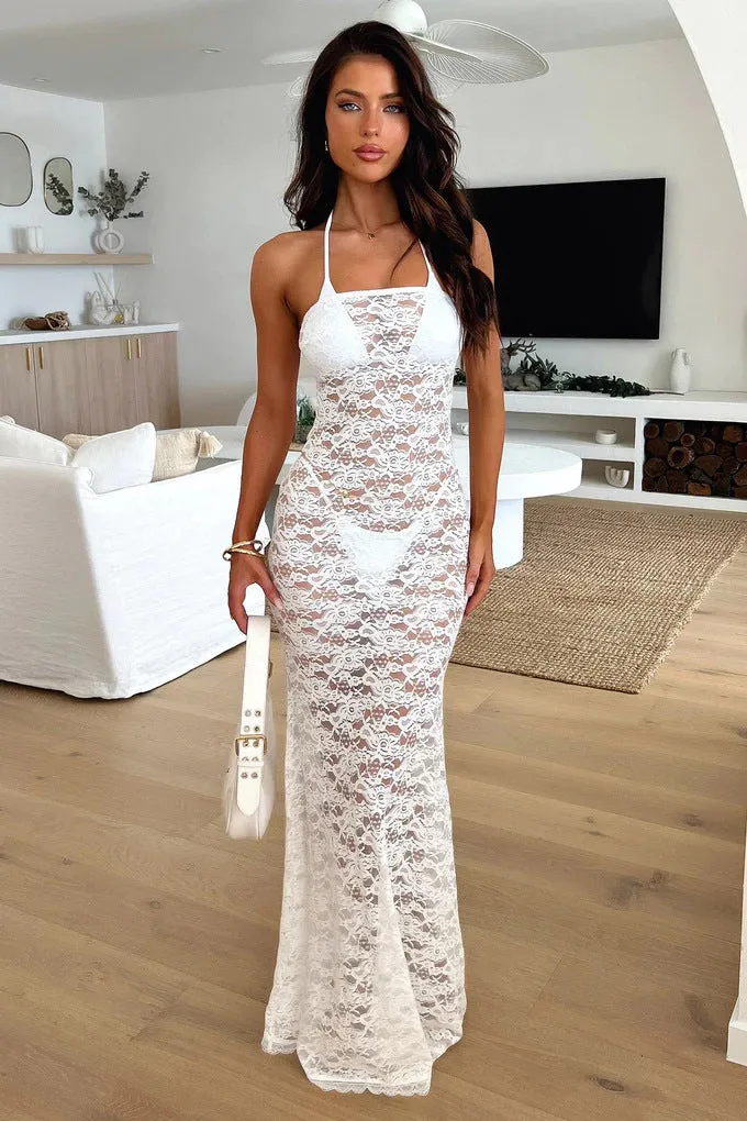 Lace Tube Top Dress Sexy See-through Slim Sleeveless Beach Moment