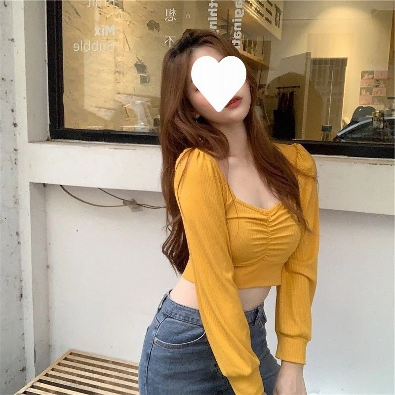 Bare Midriff High Waist Short Shirt Long-sleeved Shirt Abrasion Resistant Edges Breathable Design